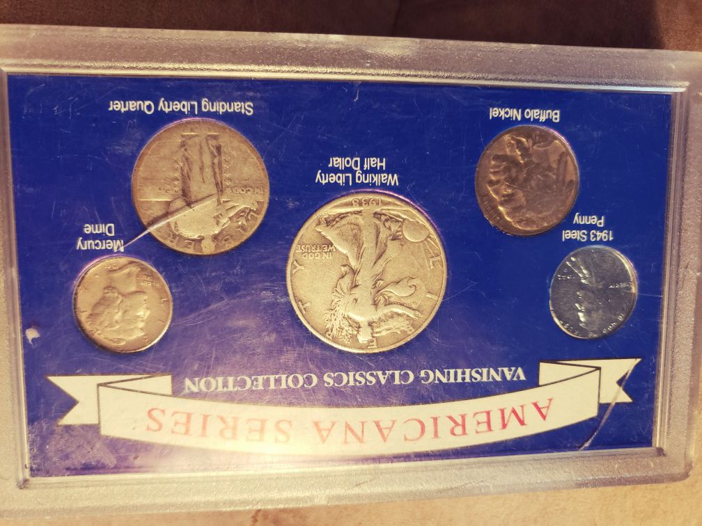 Old various coins and commemorative sets