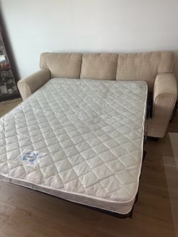 Beige 3-Seat Fabric Sofa with Bed