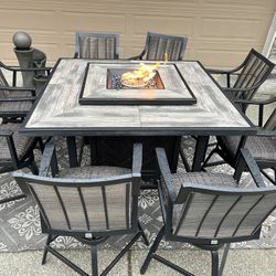 9 Piece Fire Dinning Table With Swivel Chairs 
