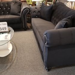 Brand New Black Velvet Modern Sofa + Loveseat 2PCs Set