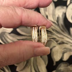 14k HEAVY Gold Diamond Baguette Earrings Reduced
