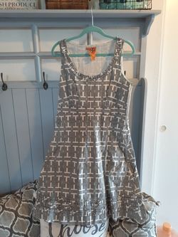 Tory Burch-White/Black TB Logo Cotton Sleeveless Dress, Size 12-EUC