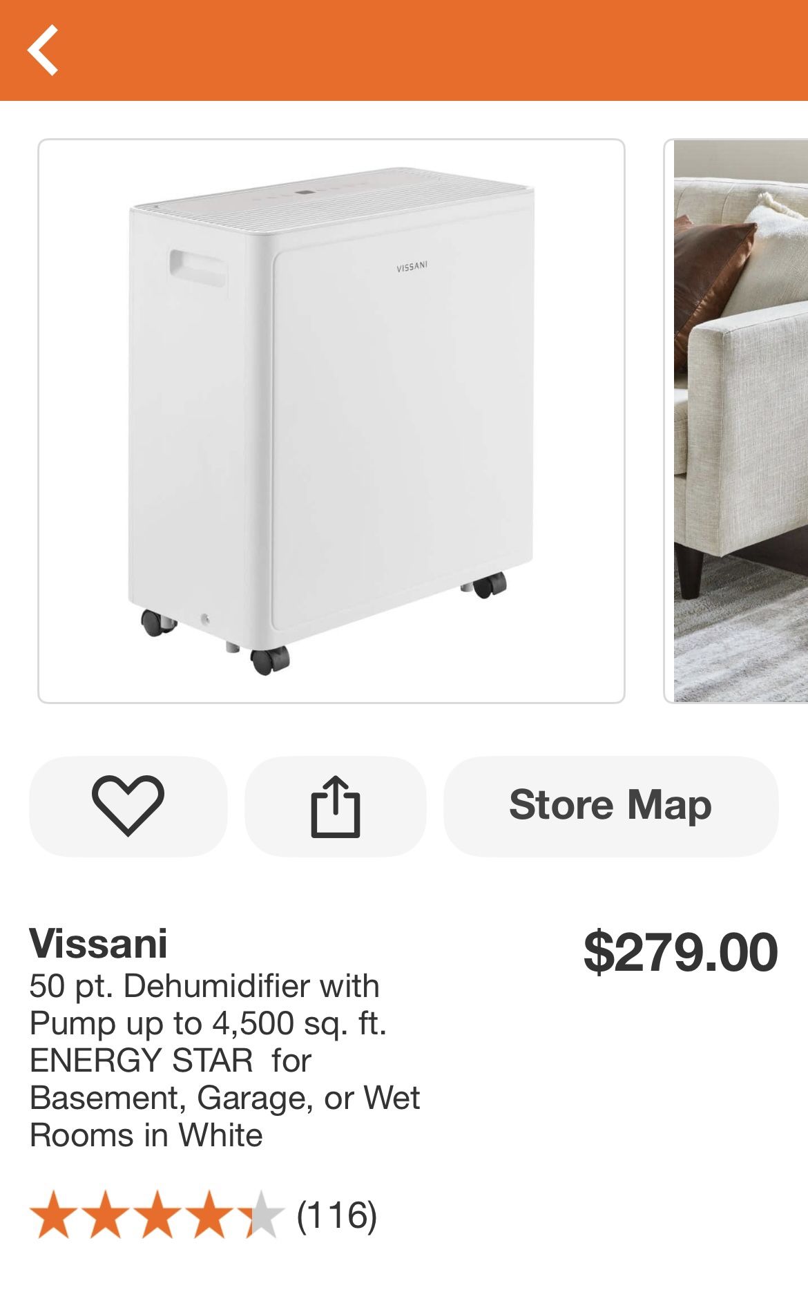 Vissani 50 pt. Dehumidifier with Pump up to 4,500 sq. ft. ENERGY STAR for Basement, Garage, or Wet Rooms in White