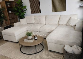 Sectional sofa double chaise ivory Corduroy