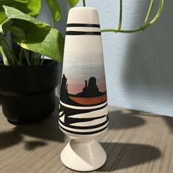 Vintage Navajo Canyon Sunset Visit Scene Pottery Bud Vase Signed.