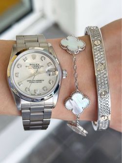 Rolex Datejust 31 31mm Midsize Stainless Steel custom MOP Diamond dial Ladies Watch 68240 smooth bezel oyster bracelet