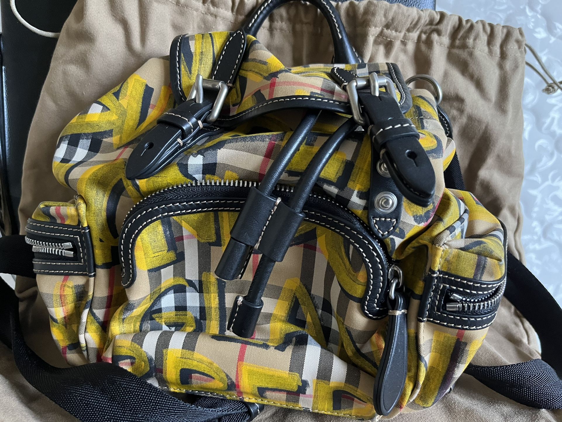 Burberry Unisex Small Graffiti Monogram Checks  Backpack Sideway Bag Children Raincoat Wallet Coach