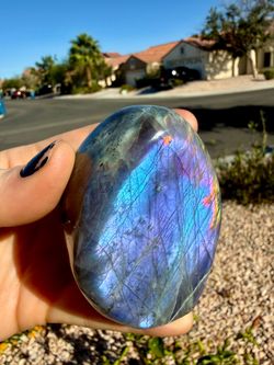 Purple Flash Labradorite Palm Stone Crystal
