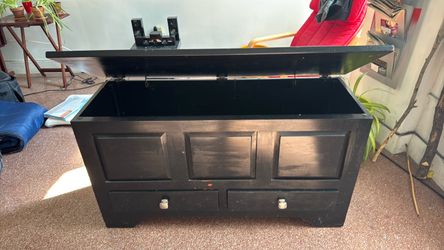 Black Wood Storage Chest with Drawers