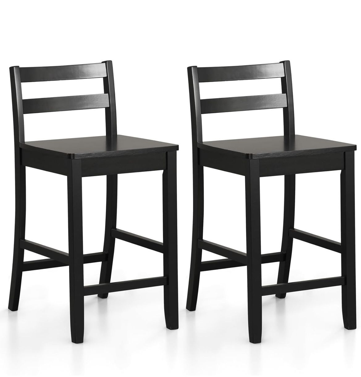 2 For $95 Assembled New Wooden Bar Stools Set of 2, 24-Inch Counter Height Stools with Ergonomic Backrest & Footrest, Farmhouse High Dining Chairs