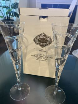 See One Chip- 2 Shannon Crystal Godinger 24% Lead Crystal Spiral Champagne Flute