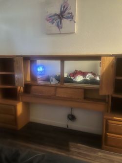 Head board wall unit and dresser with mirror