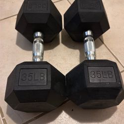 35LB Dumbbells Pair (70lbs Total) – Rubber Hex – Used