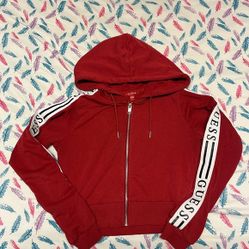 Guess Red Crop Hoodie with Logo Sleeves