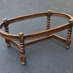 Vintage Antique Mid Century Colonial Country Farmhouse Barley Burl Wood Oval Coffee Table Frame