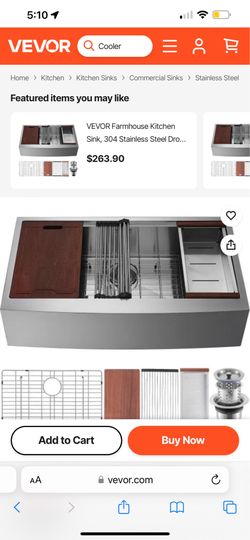 VEVOR Farmhouse Kitchen Sink, 304 Stainless Steel Drop-In Sinks, Top Mount Single Bowl Basin