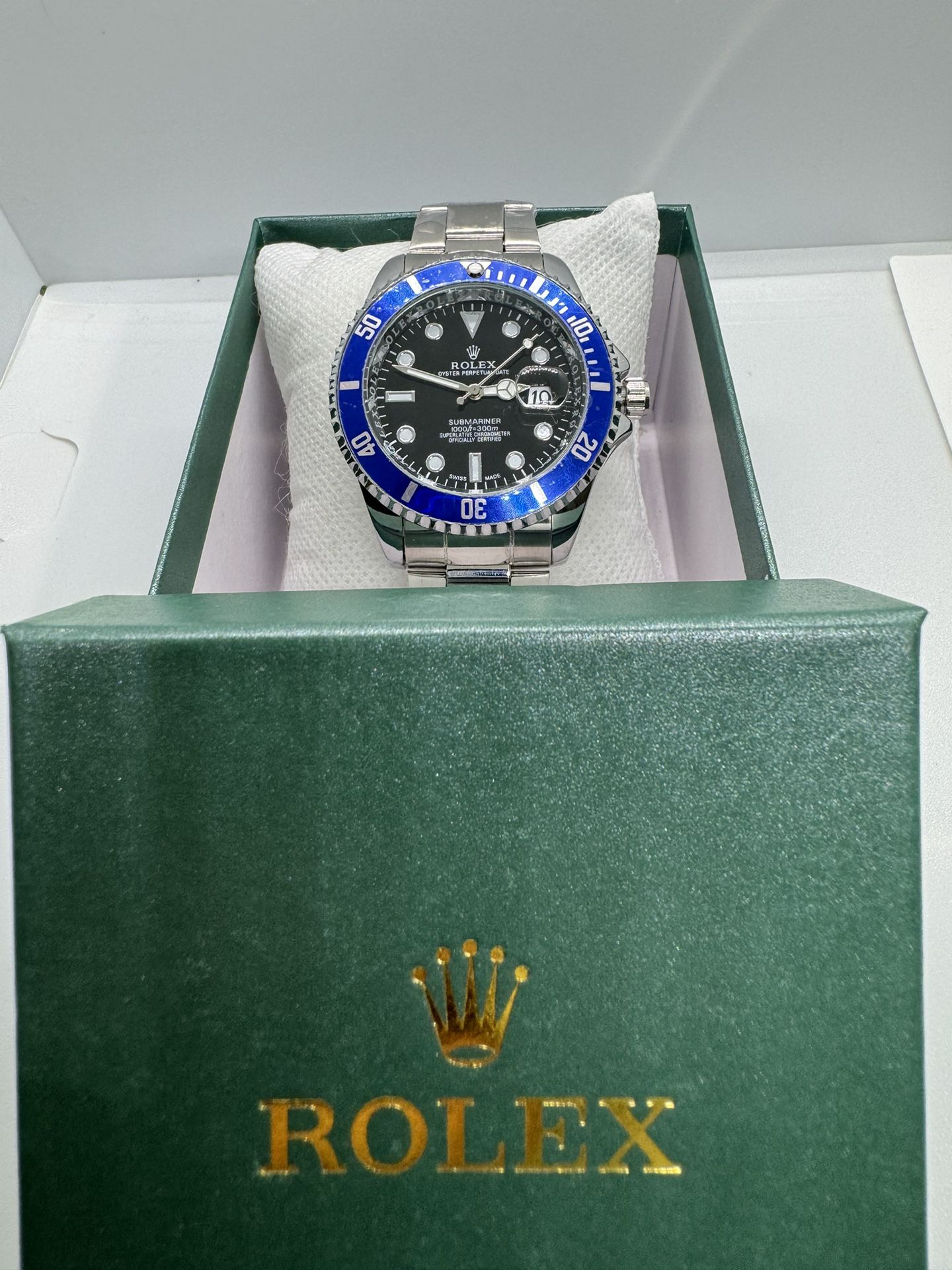 Brand New ( Cookie Monster) Black Face / Blue Bezel / Silver Band Designer Watch With Box! 