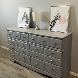 Beautiful light gray dresser - delivery available   H: 36.5in L: 63in D: 16in
