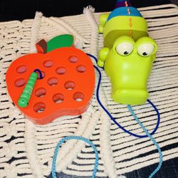 Apple Wood Block Puzzle & Crocodile Pull Along Toy