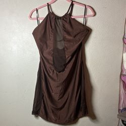 SHEIN Plus Womens Brown Mesh Halter Top Dress Size 1XL 