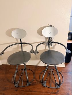 Signed Christopher Royal "He & She" Metal Art Barstools - Pair
