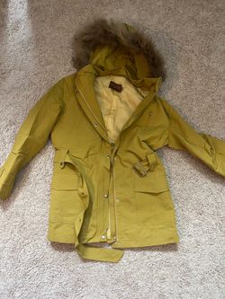 Women’s Yellow Fur-Trim Parka Jacket