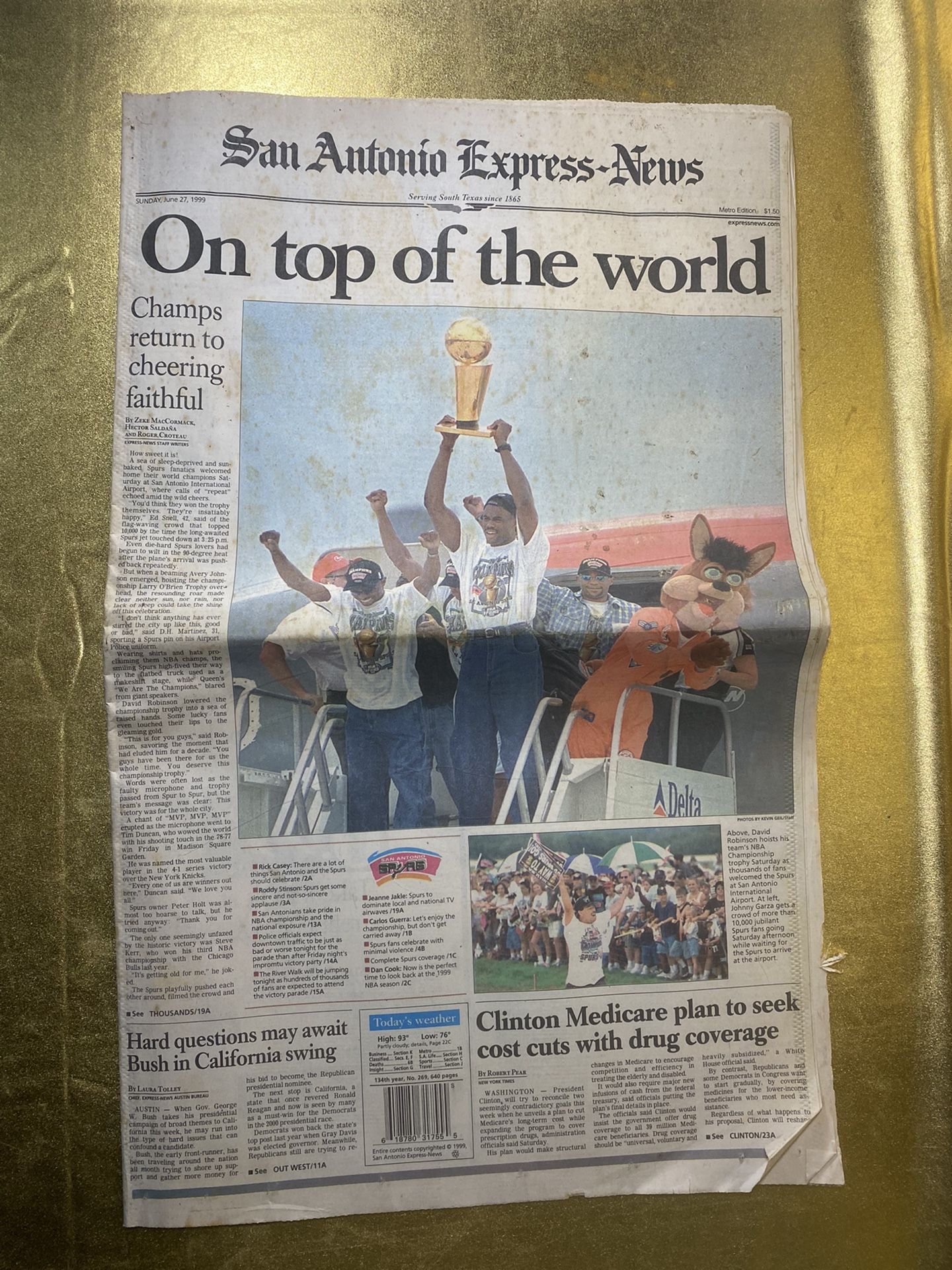 San Antonio Spurs Vintage 1999 Newspaper CHAMPIONS
