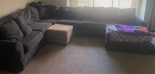 Large Gray Fabric Sectional Sofa