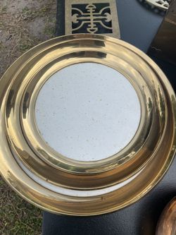 Set Of 3 Vintage Gold And White Plates/trays