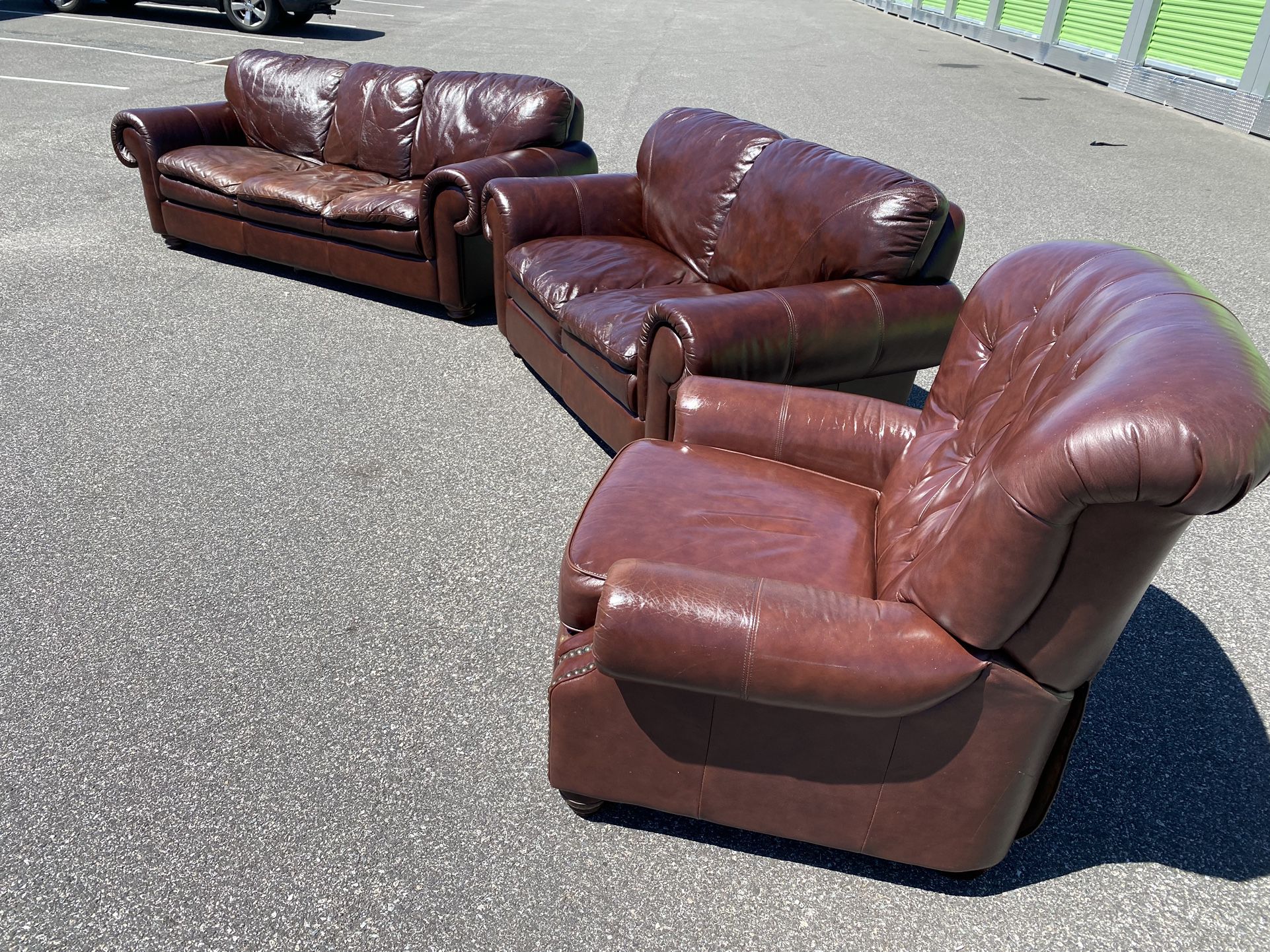 FREE DELIVERY - Italian Brown Real Leather Sofa Love Seat Chair (Look My Profile For More Options)
