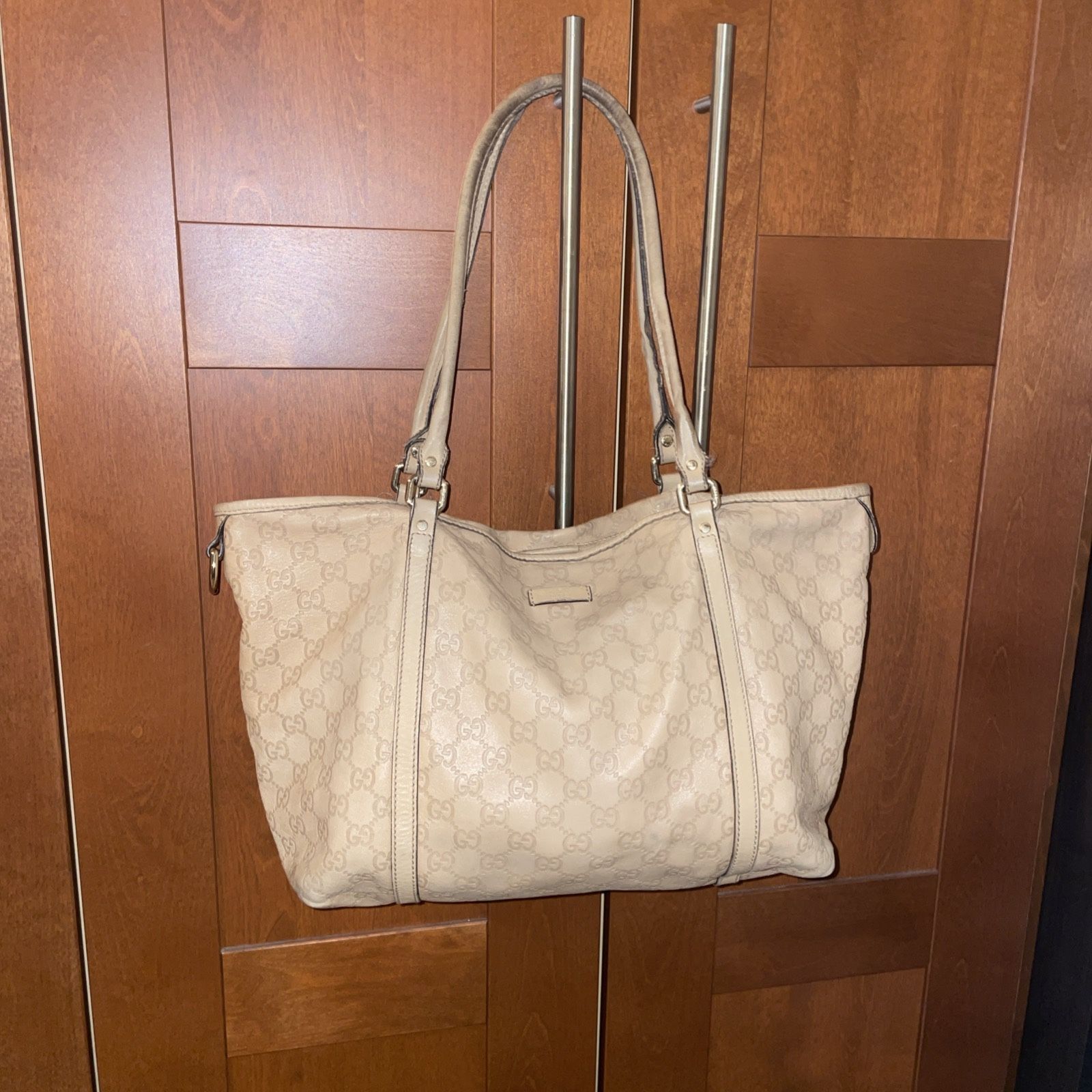 GUCCI GG Supreme Bag Leather Beige Authentic 13x10