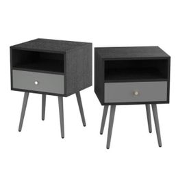 NEW TWO (2) 1-Drawer Dark Grey Nightstands 21.5 in. H x 13.7 in. W x 15.7 in. L Side Table Accent Tables