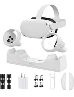 Charging Dock for Oculus Quest 2 - Includes 2 x 2100mAh Rechargeable Magnetic Batteries - Charging Station for Meta Quest 2 Headset & Controllers with