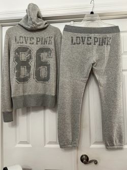 Victoria’s Secret Pink Grey Hooded Jacket & Pants Set sz Small