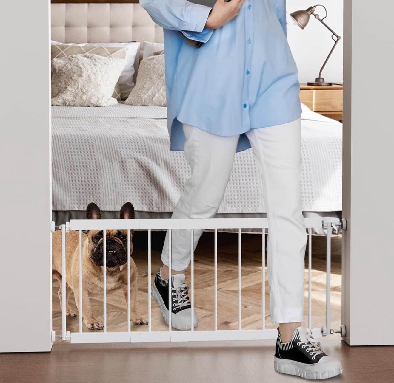 13" Tall Small Dog Gate 18"-36'' Width Expandable, Easily Step Over Pet Gate with 2 Extension Kits