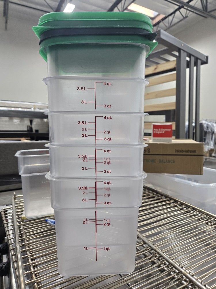 Stackable storage container with measurements