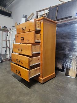 Tall Pine Wood 5-Drawer Chest Dresser