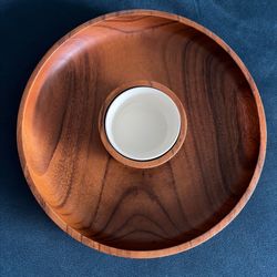 Crate and Barrel Acadia Wood Chip and Salsa Bowl