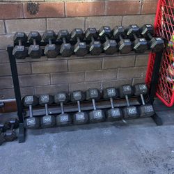 25 Lb Through 80 Lbs  Dumbbell Set With Rack
