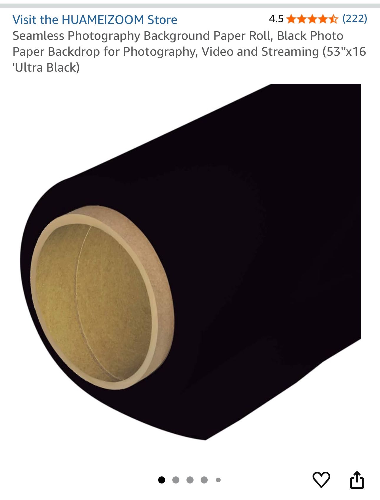 Seamless Photography Background Paper Roll – Black, 53”x16’ (Ultra Black)