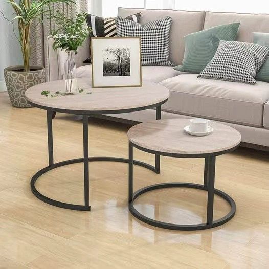 Industrial Round Coffee Table Set of 2 End Table for Living Room,Stacking Side Tables, Sturdy and Ea Brand new come with box Industrial Round Coffee