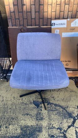Armless Swivel Accent Chair Blue Fabric