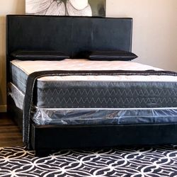 Brand New Black Queen Size Bed Frame With New Mattress Set/Fast Delivery