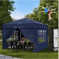 10x10 Pop Up Canopy Tent with Sidewalls Blue Instant Setup for Beach Party Blue 4 Windowed Sidewalls UPF 50+ Water-Resistant. One-Person 60-Second Set