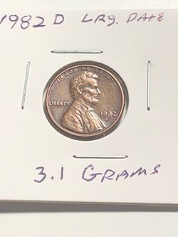 Beautiful 1982 D - 3.1 Grams Large Date Penny . Really Nice