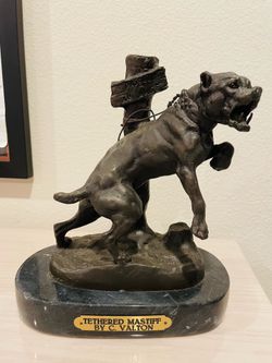 Bronze-Tethered Mastiff Sculpture