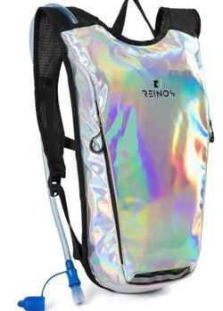 New silver metallic hydration backpack with 2L water bladder
