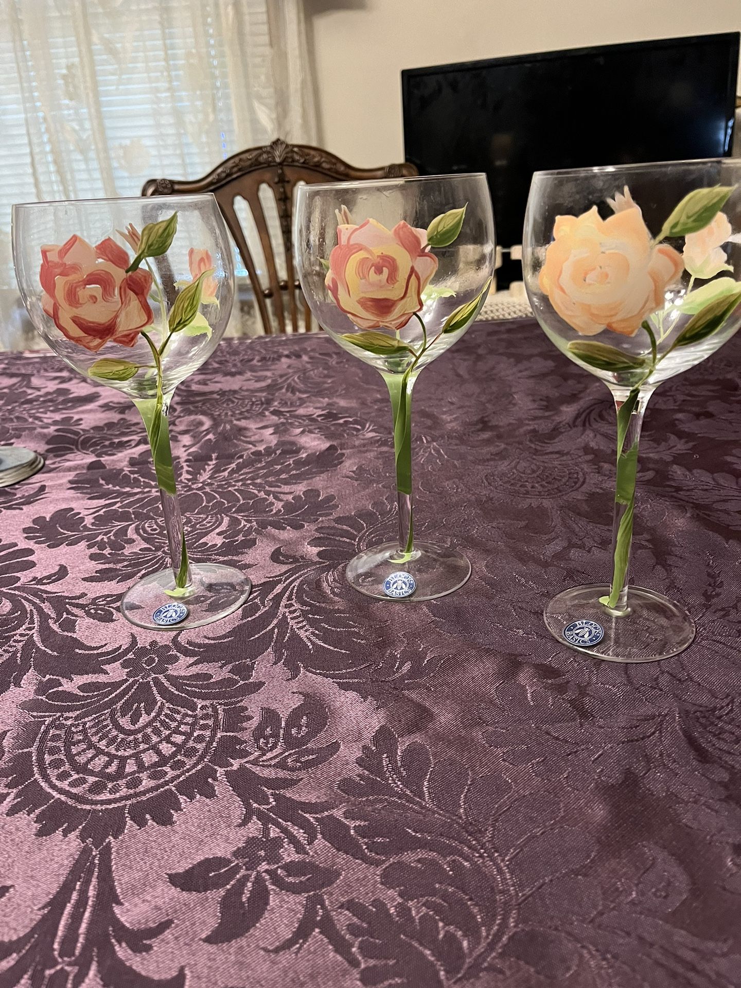 Vintage Block Basic Hand painted Wineglasses