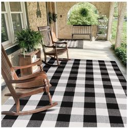 Black & White Plaid Rug, Outdoor Porch Rug Layered Entrance Mat