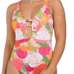 NEW Trina Turk one Piece Swimsuit Women’s Size 10 Floral Moderate Coverage V-neck NWT
